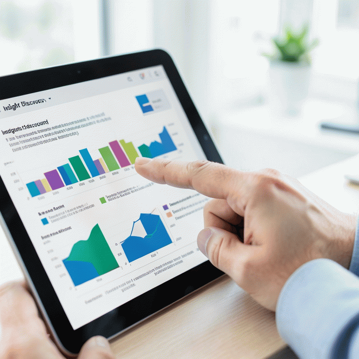 Tangan menunjuk pada grafik dan infografis yang menunjukkan tren pasar konsumen dan perbandingan industri di layar tablet modern, mewakili hasil riset pasar.