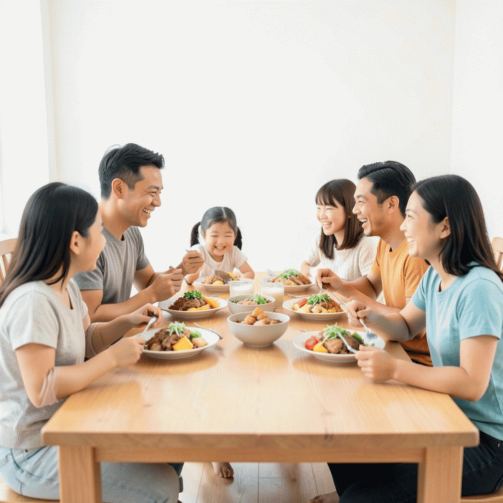 Keluarga Indonesia menikmati waktu makan malam bersama tanpa gangguan gadget, menciptakan momen berkualitas.