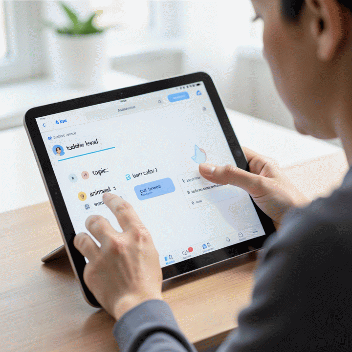 A parent or teacher interacting with an AI educational application by inputting learning parameters, highlighting the ease of use.