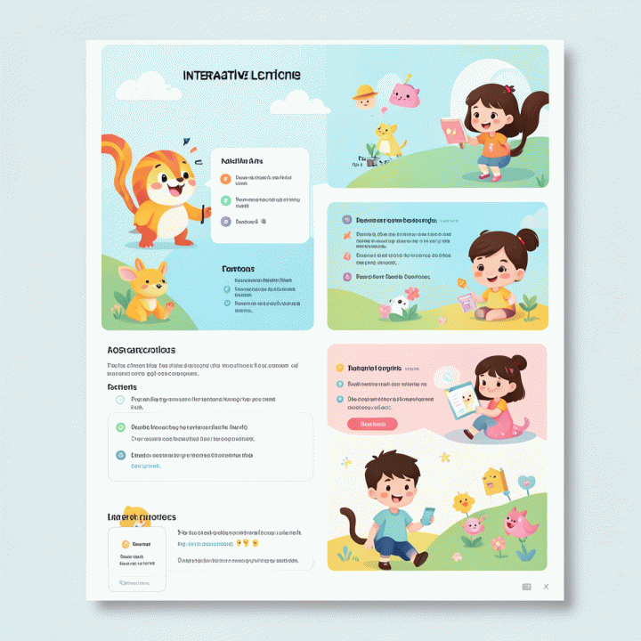 Mockup of a finished, engaging interactive learning module designed for young children, showcasing the quality of the AI-generated educational material.