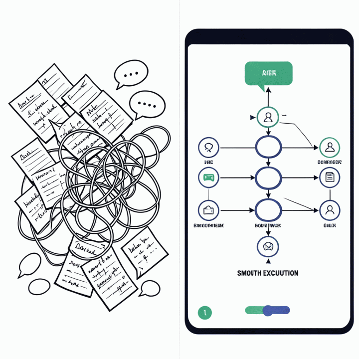 Visualisasi perbandingan antara perencanaan pernikahan yang kacau dan eksekusi yang terorganisir secara digital.
