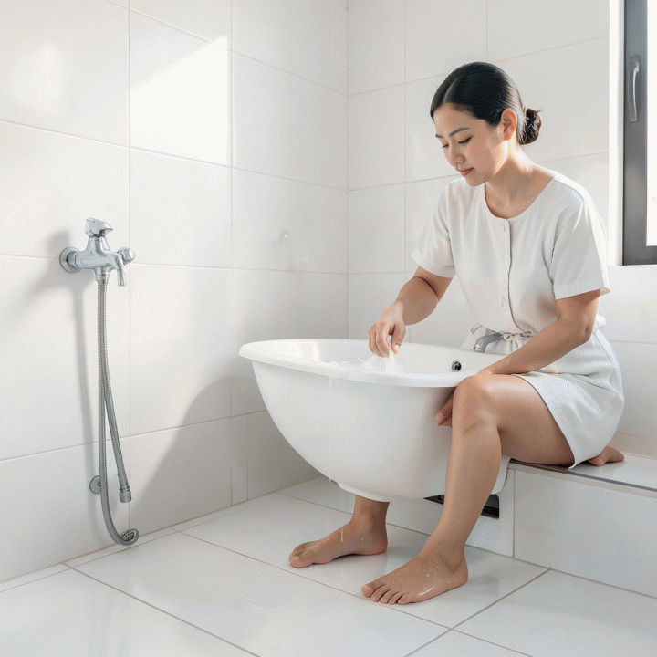 Panduan visual langkah-langkah mandi wajib yang benar dan bersih.