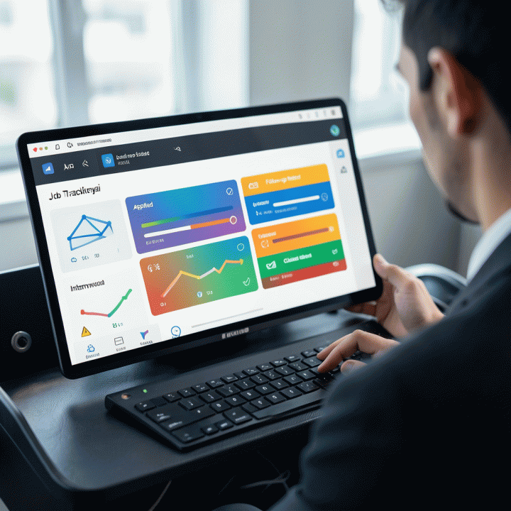 Tampilan dashboard pelacakan lamaran kerja yang terorganisir secara visual, menunjukkan status prospek dan lamaran dalam satu sistem.
