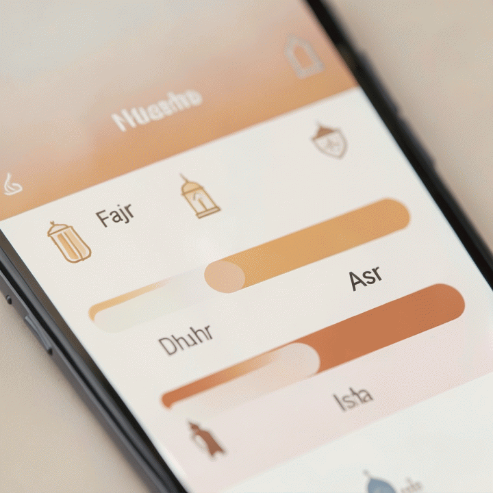 Digital habit tracker layout for daily Islamic prayers during Ramadan, emphasizing consistency and organization.