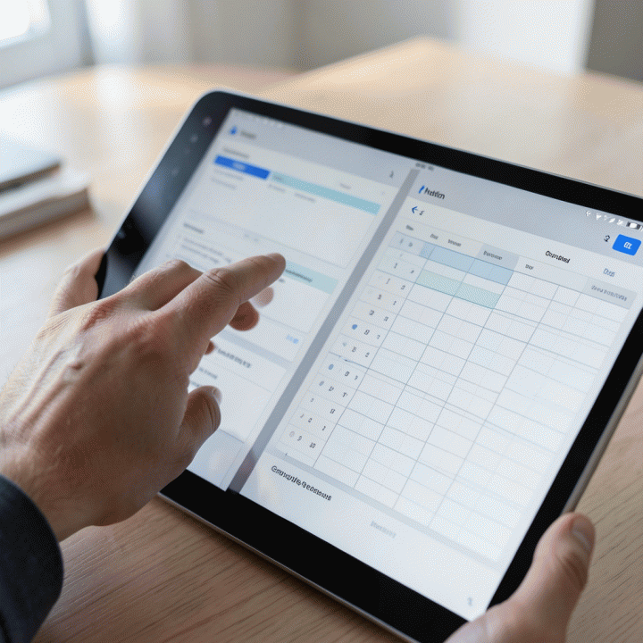 Perbandingan visual antara dua sistem manajemen data di tablet, menunjukkan keunggulan dan perbedaan alur kerja antara dua alat.