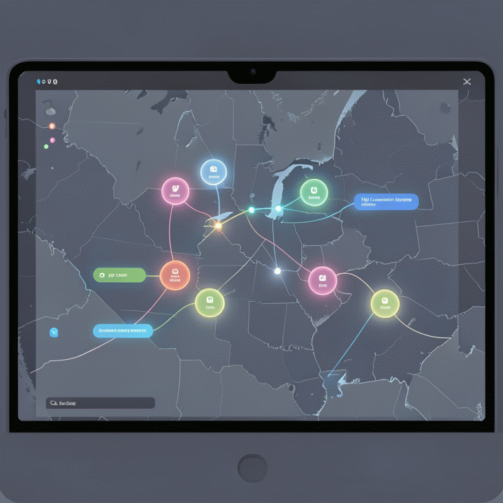 Visualisasi manajemen prospek kerja dalam bentuk peta digital dengan data yang terorganisir.