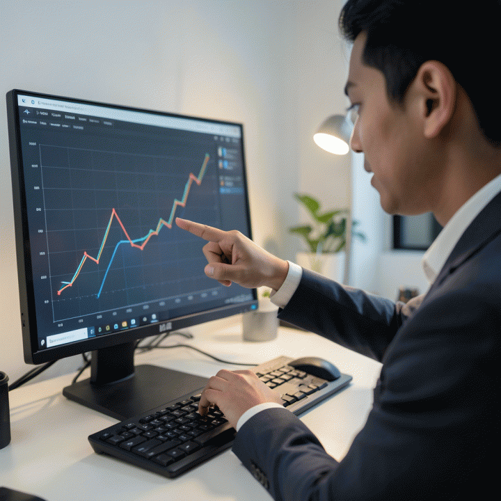 Visualisasi data grafik tren pertumbuhan bisnis yang meningkat, menunjukkan peningkatan performa e-commerce.