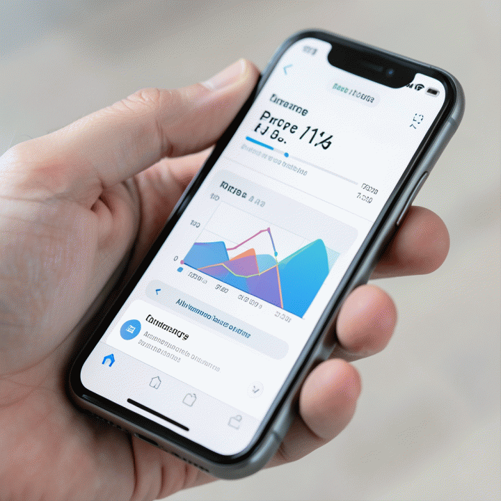Hand interacting with a mobile application interface for AI-powered price analysis on Shopee.