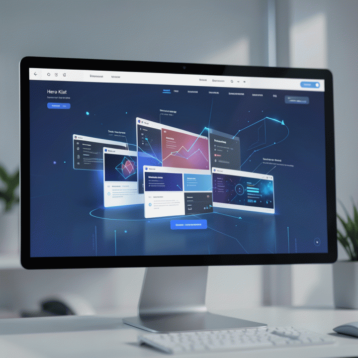 Antarmuka AI builder yang menampilkan pembuatan landing page secara instan dan otomatis.