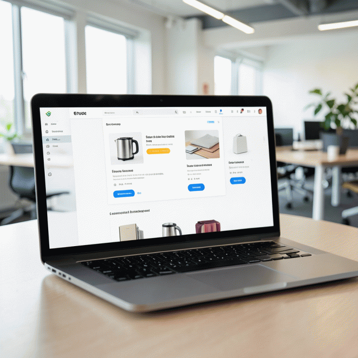 Tampilan product page e-commerce yang modern dan sangat teroptimasi pada laptop, menunjukkan desain UI/UX yang bersih dan profesional.
