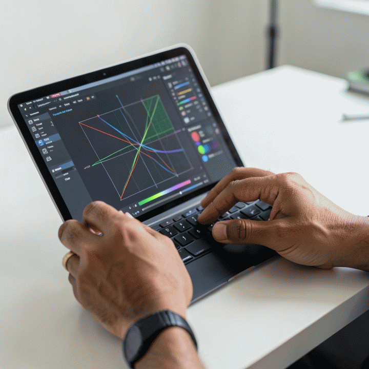 Tangan seseorang yang sedang menggunakan alat desain AI di tablet, menunjukkan proses optimasi visual yang mudah dan efisien.