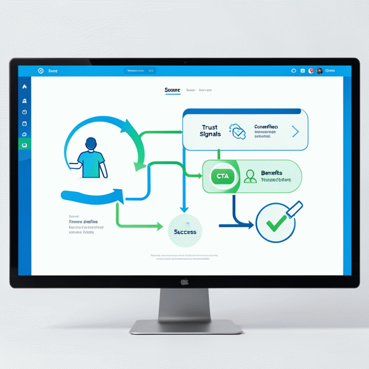 Diagram alir yang menunjukkan proses pengguna (user journey) dari kedatangan hingga konversi di landing page.