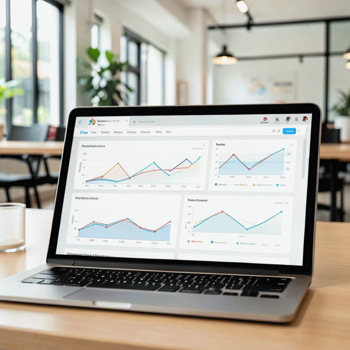 Tampilan dashboard analitik di laptop yang menunjukkan tren dan potensi produk tinggi untuk strategi affiliate.