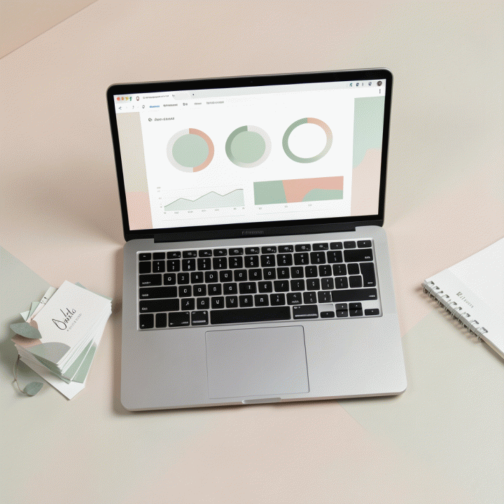 Tampilan datar (flat lay) dari meja perencanaan pernikahan yang sangat terorganisir, menampilkan dashboard digital abstrak untuk budgeting dan kartu RSVP yang rapi.