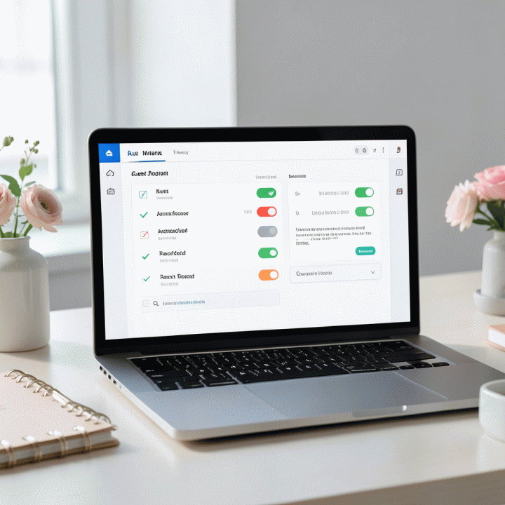 Tampilan digitalisasi manajemen data tamu pernikahan yang rapi dan terpusat di laptop, menunjukkan status RSVP dan detail tamu yang terorganisir.