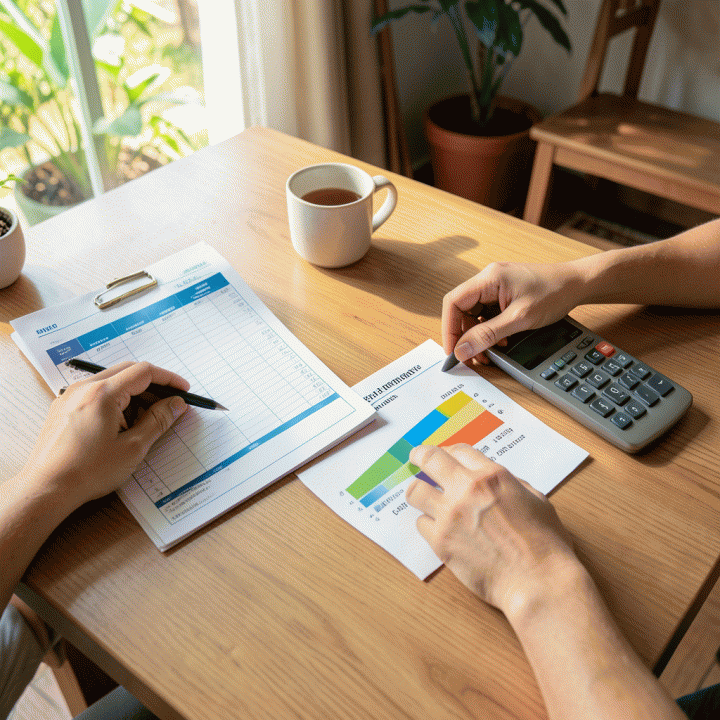 Contoh visualisasi perencanaan keuangan pribadi yang terstruktur menggunakan alat bantu budgeting di rumah.