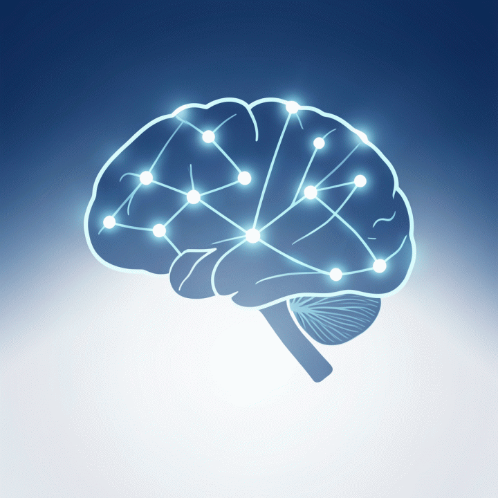 Conceptual illustration of a brain with interconnected nodes symbolizing cognitive assessment and logical thinking.