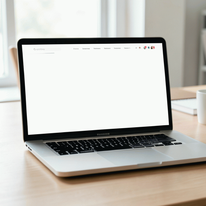 Tampilan laptop modern yang menampilkan desain landing page minimalis dan profesional dengan tata letak yang bersih, menekankan pada Call-to-Action yang jelas untuk konversi maksimal.