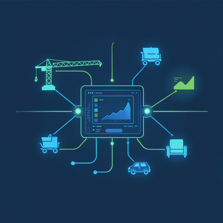 Representasi visual abstrak dari aliran data dan optimasi operasional bisnis rental, menunjukkan transisi dari sistem manual yang berantakan menjadi sistem digital yang terstruktur.