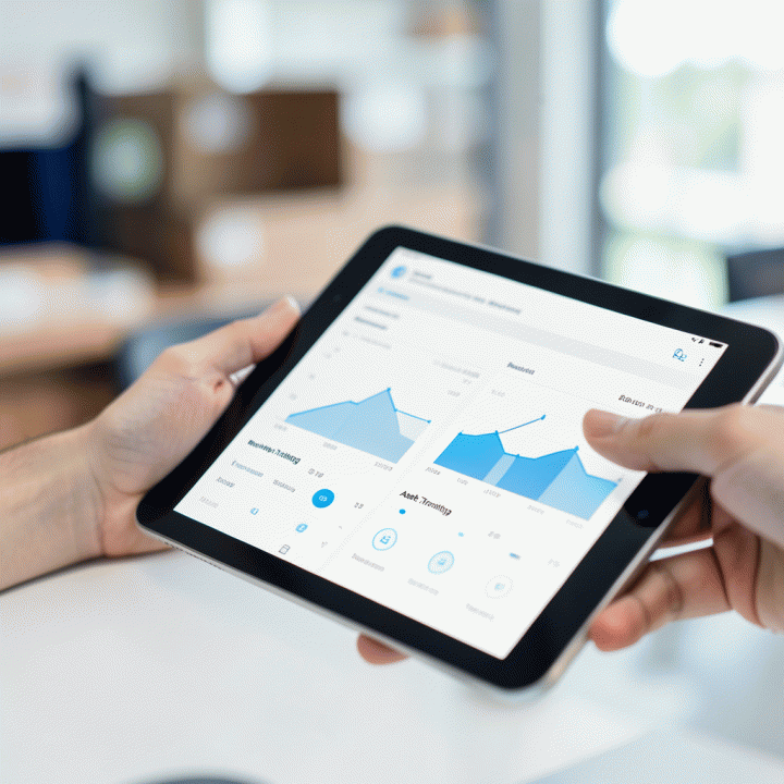 Tangan menggunakan tablet digital untuk melacak inventaris dan status pemesanan secara real-time dalam sistem manajemen bisnis.