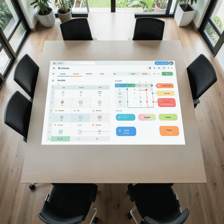 Tampilan dashboard manajemen pemesanan digital yang menunjukkan jadwal dan ketersediaan aset secara terstruktur.
