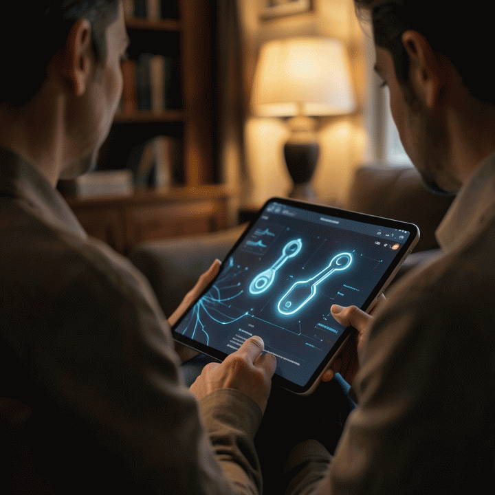 Seseorang sedang merefleksikan dan menulis di jurnal digital yang aman di atas tablet, melambangkan perlindungan privasi data pribadi.