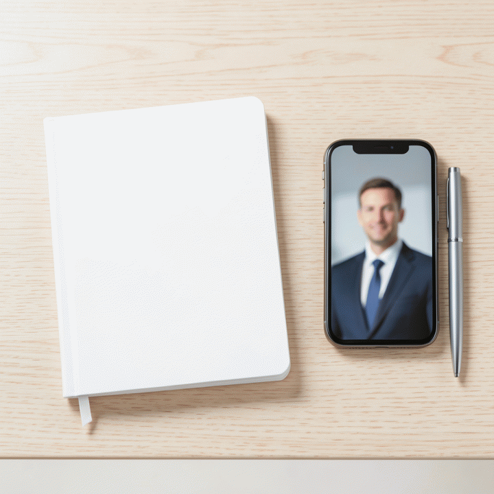 Komposisi flat lay yang menunjukkan perlengkapan kerja profesional (notebook, pena, smartphone) yang siap digunakan untuk membangun karir.