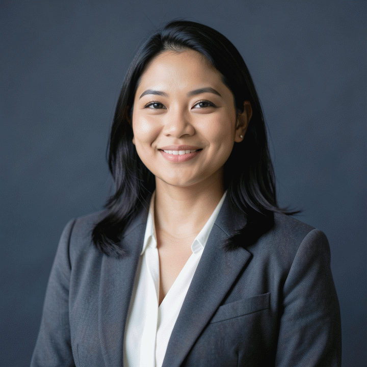 Foto profil profesional wanita Indonesia dengan pakaian blazer, menunjukkan kepercayaan diri dan keandalan.