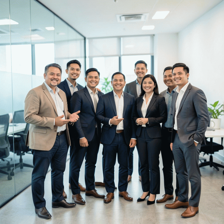 Grup profesional Indonesia berbusana formal di lingkungan kantor modern yang menunjukkan suasana kredibilitas dan kesiapan karir.