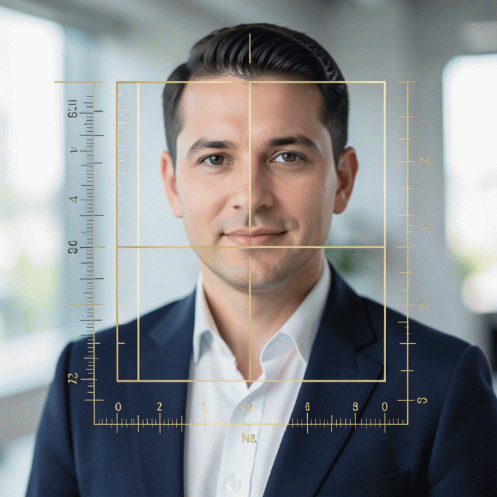 Infografis abstrak yang menunjukkan ukuran dan rasio aspek ideal untuk foto profil LinkedIn.