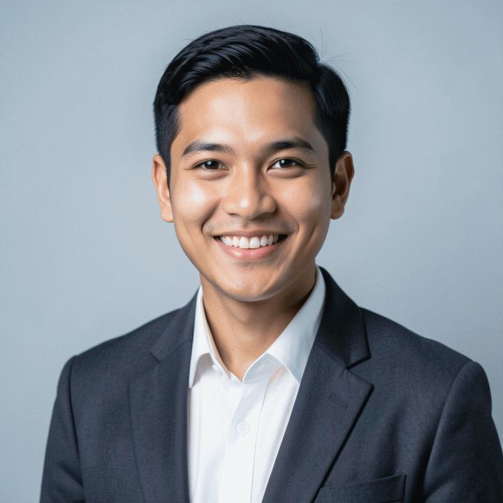 Contoh foto profil profesional standar studio untuk LinkedIn atau CV.