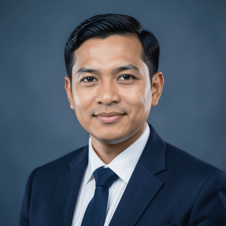 Contoh foto profil profesional berkualitas tinggi dengan latar belakang studio yang bersih.