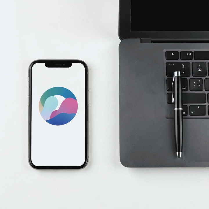 Komposisi flat lay yang menampilkan elemen-elemen profesional seperti laptop dan mockup foto profil, melambangkan kesiapan karir.