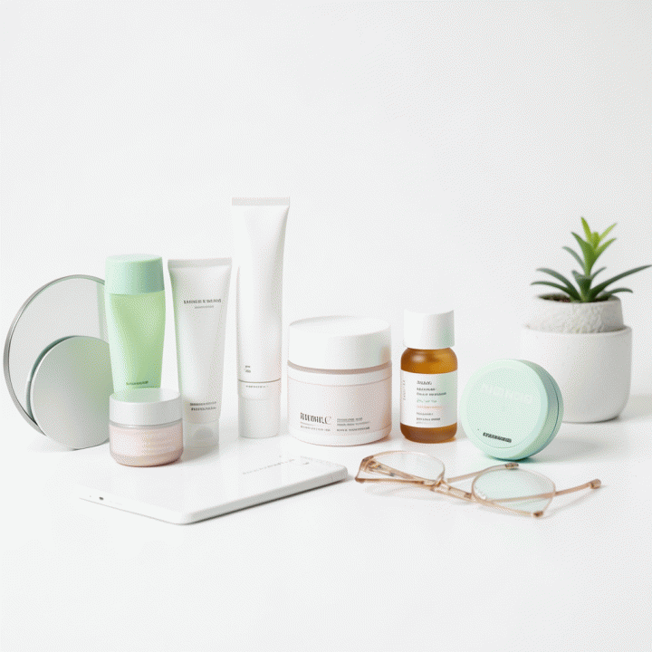 Foto studio produk e-commerce yang profesional dan modern, menampilkan barang dagangan yang tertata rapi di latar belakang putih bersih, siap untuk dijual di marketplace online.