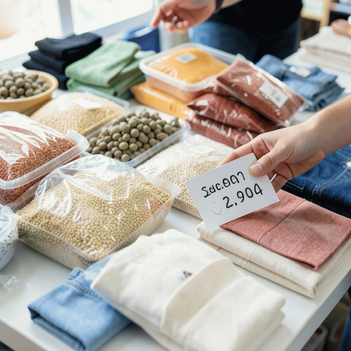Detail produk UMKM dan proses penentuan harga jual, menunjukkan perhitungan biaya yang cermat.