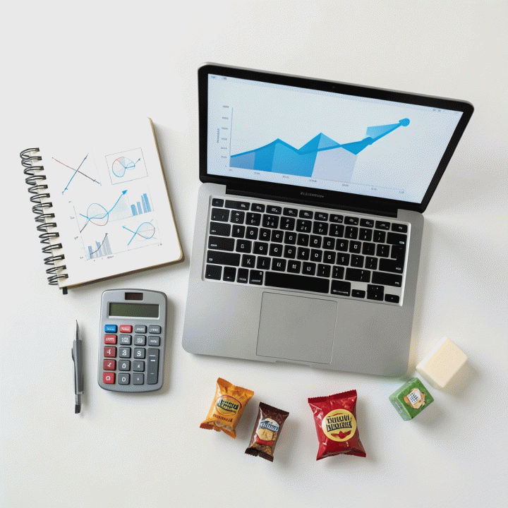 Visualisasi perencanaan bisnis dan strategi pricing menggunakan berbagai alat bantu, menunjukkan proses optimalisasi profit.