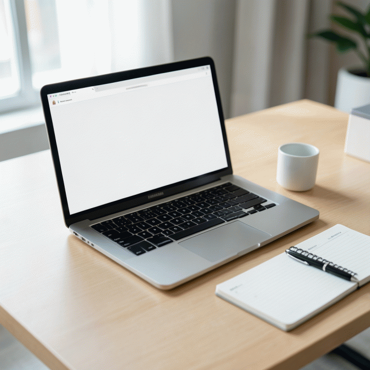 Meja kerja profesional modern dengan laptop dan catatan, melambangkan proses melamar kerja yang terstruktur dan profesional.
