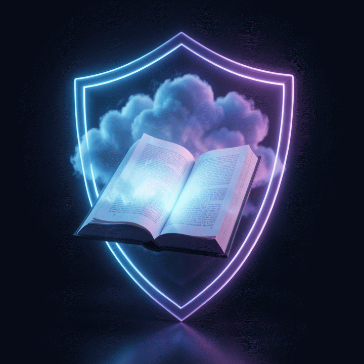 Visualisasi metaforis perisai cahaya yang melindungi jurnal pikiran, menekankan privasi data.