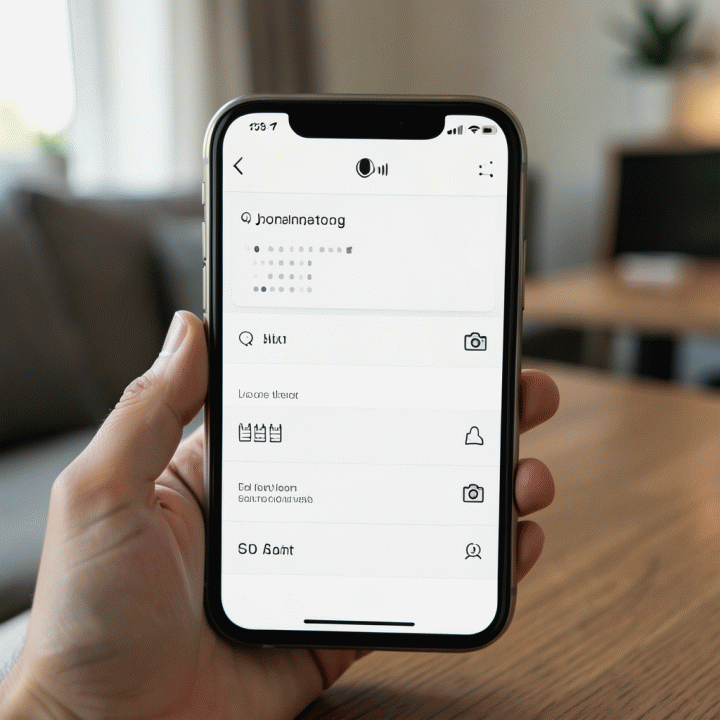 Tampilan dekat ponsel cerdas yang menunjukkan antarmuka jurnal AI minimalis dengan mode input suara, teks, dan gambar.