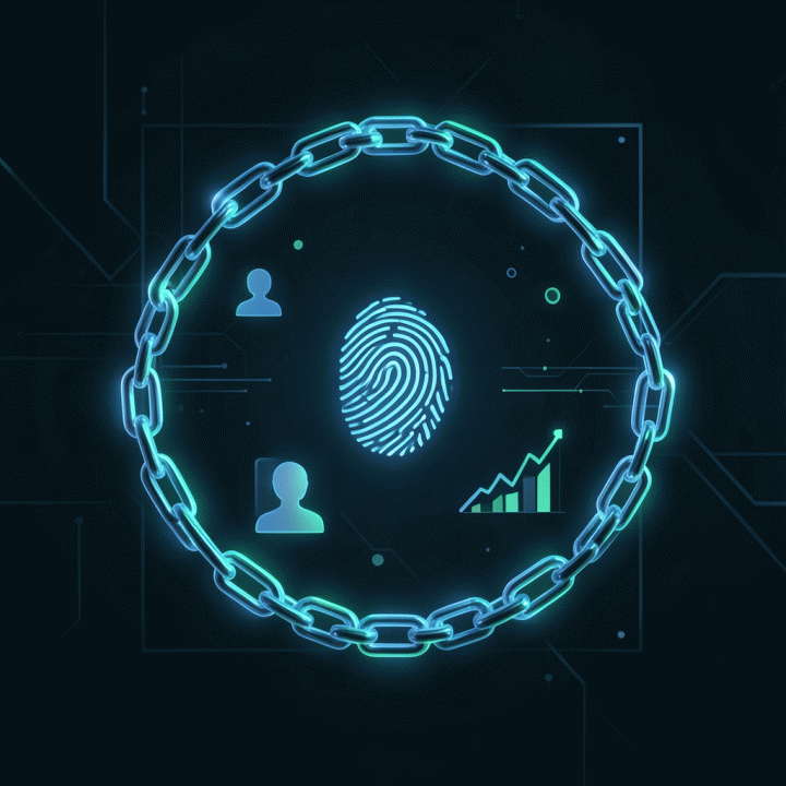 Visualisasi abstrak dan futuristik dari enkripsi data dan protokol privasi yang aman.