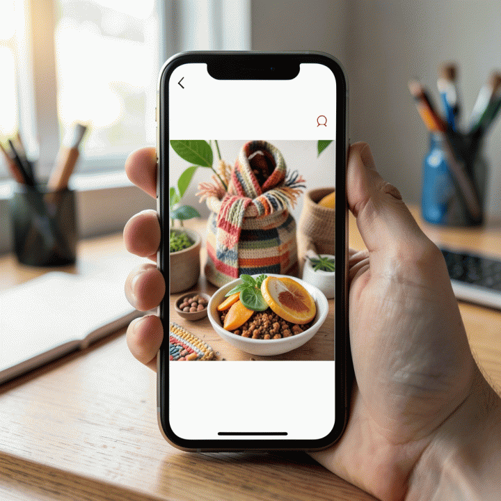 Contoh iklan digital produk UMKM yang sangat menarik dan profesional yang ditampilkan di layar smartphone.