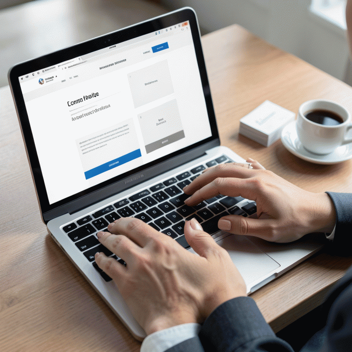 Tangan profesional sedang menyusun tata letak (wireframe) landing page di laptop, menekankan pada struktur dan penempatan elemen konversi.