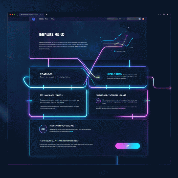 Tampilan antarmuka digital yang menunjukkan struktur landing page yang terorganisir dan siap pakai, menyoroti kemudahan proses desain dengan bantuan AI.