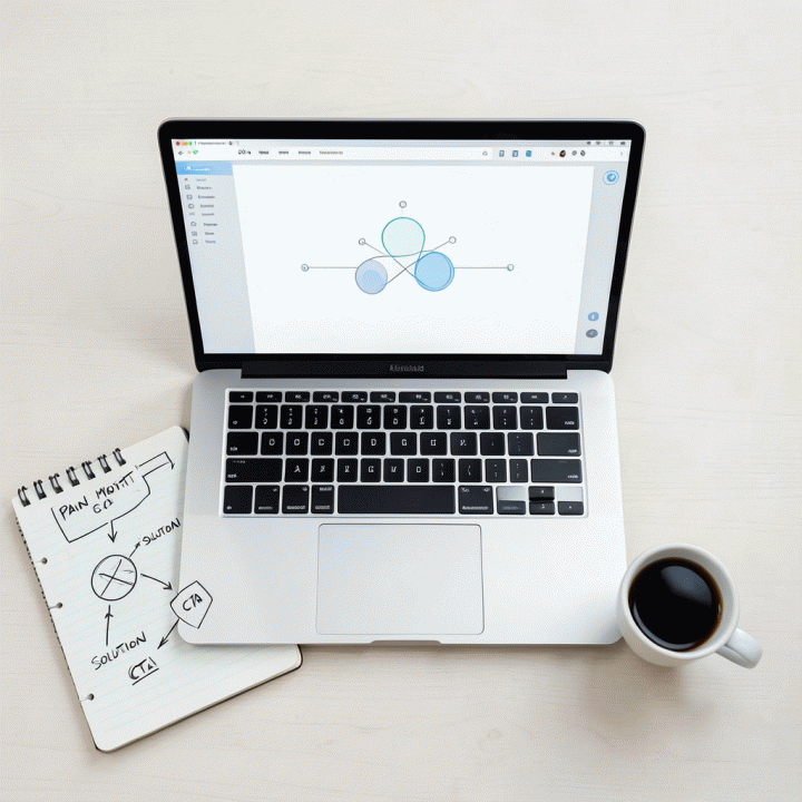 Komparasi visual antara metode manual dan digital dalam merancang landing page, menunjukkan efisiensi dan alur yang terstruktur.