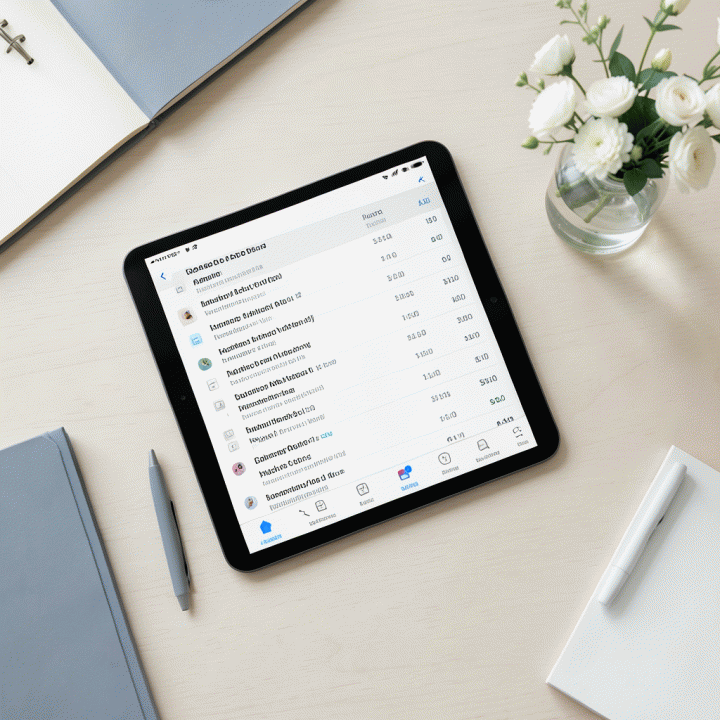 Tampilan data tamu pernikahan yang tersusun rapi di tablet digital, memudahkan pengelolaan daftar RSVP yang besar.