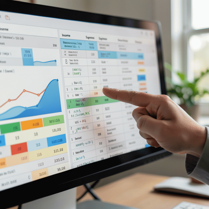 Detail spreadsheet keuangan yang terstruktur dengan grafik dan kategori yang jelas, menunjukkan proses perencanaan anggaran keluarga.