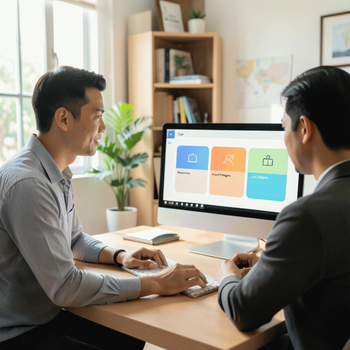 Sesi perencanaan bisnis dengan visualisasi dashboard keuangan yang abstrak, menunjukkan penentuan harga jual optimal.