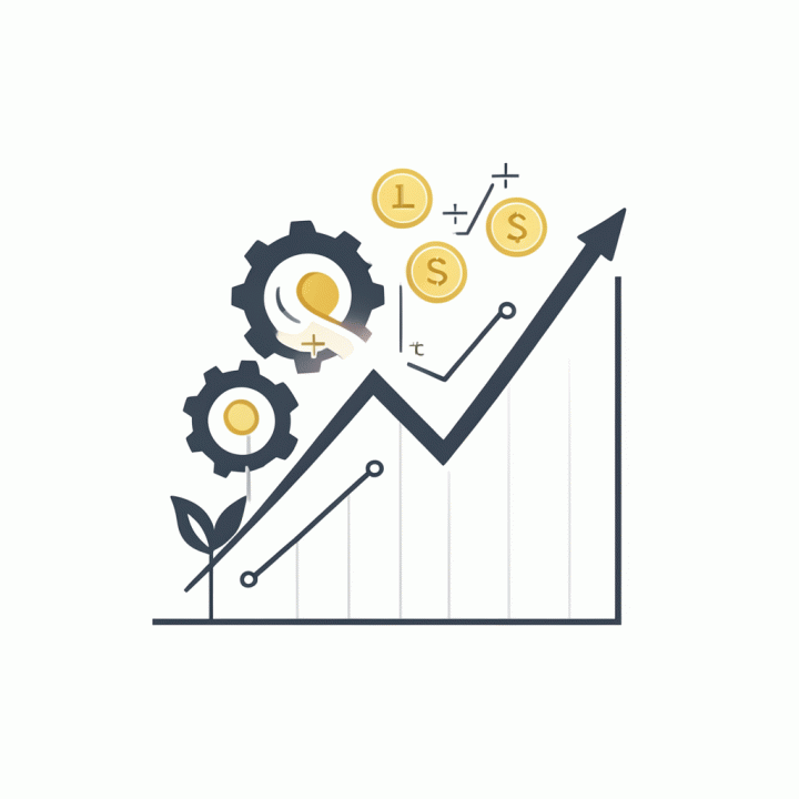 Ilustrasi abstrak pertumbuhan bisnis dan peningkatan profit margin yang optimal.