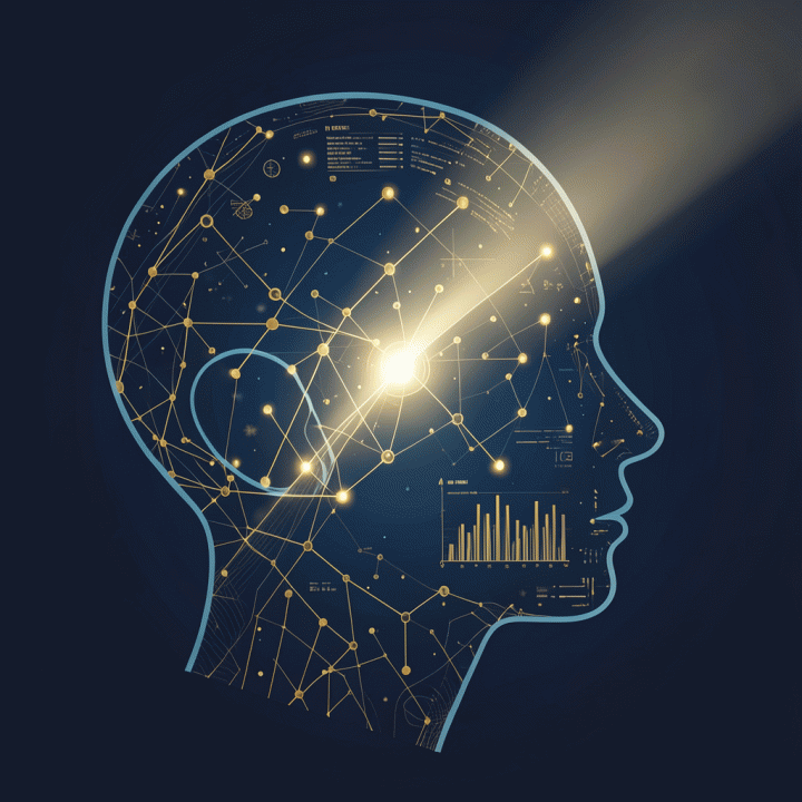 Visualisasi konseptual yang menggambarkan data kompleks yang berubah menjadi insight strategis yang jelas dan terarah.