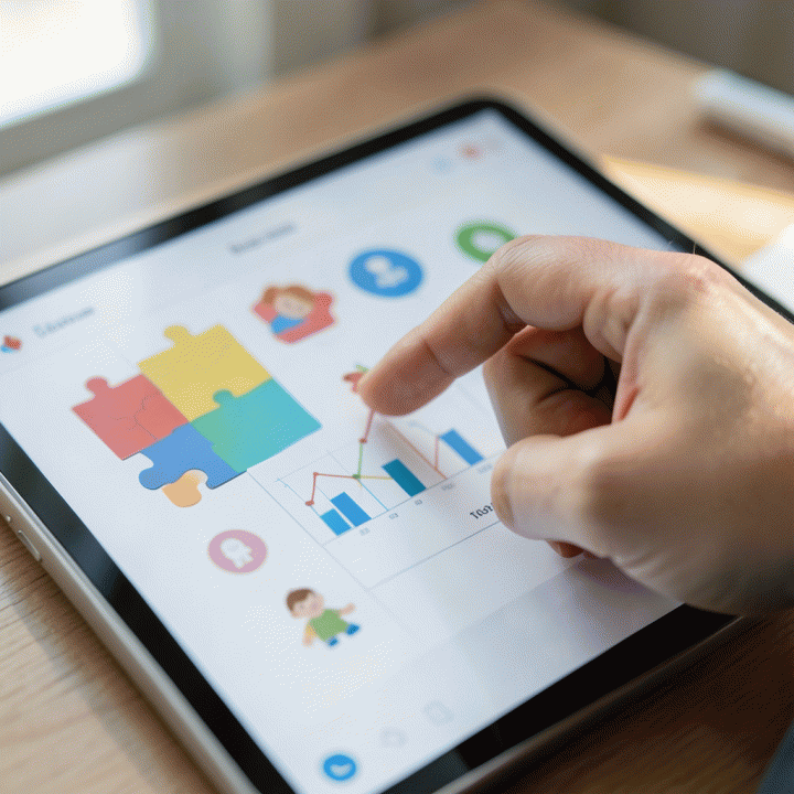 Tangan yang berinteraksi dengan antarmuka digital AI yang menampilkan konsep edukasi abstrak, menunjukkan kemudahan penggunaan.